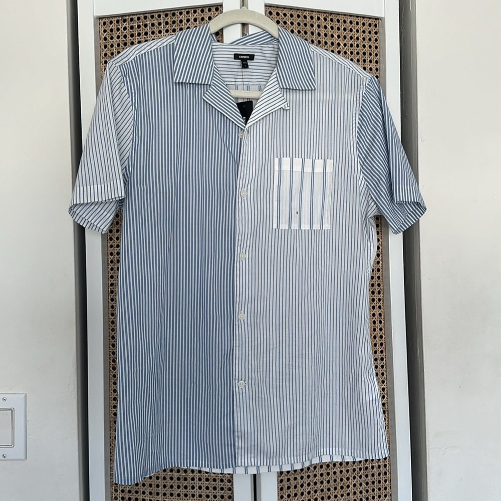 Express Men - Blue and White short sleeve button down shirt